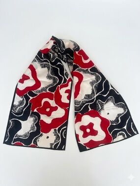 Vintage Vera Abstract Flower Scarf Acetate Red White Navy